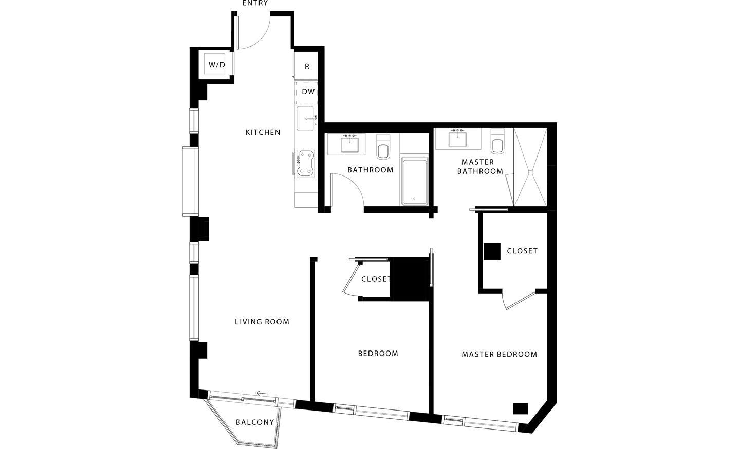 Floor plan layout diagram for 2G Penthouse w Balcony